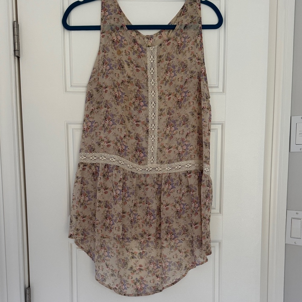 Anthropologie Floral Tunic with Lace Accents